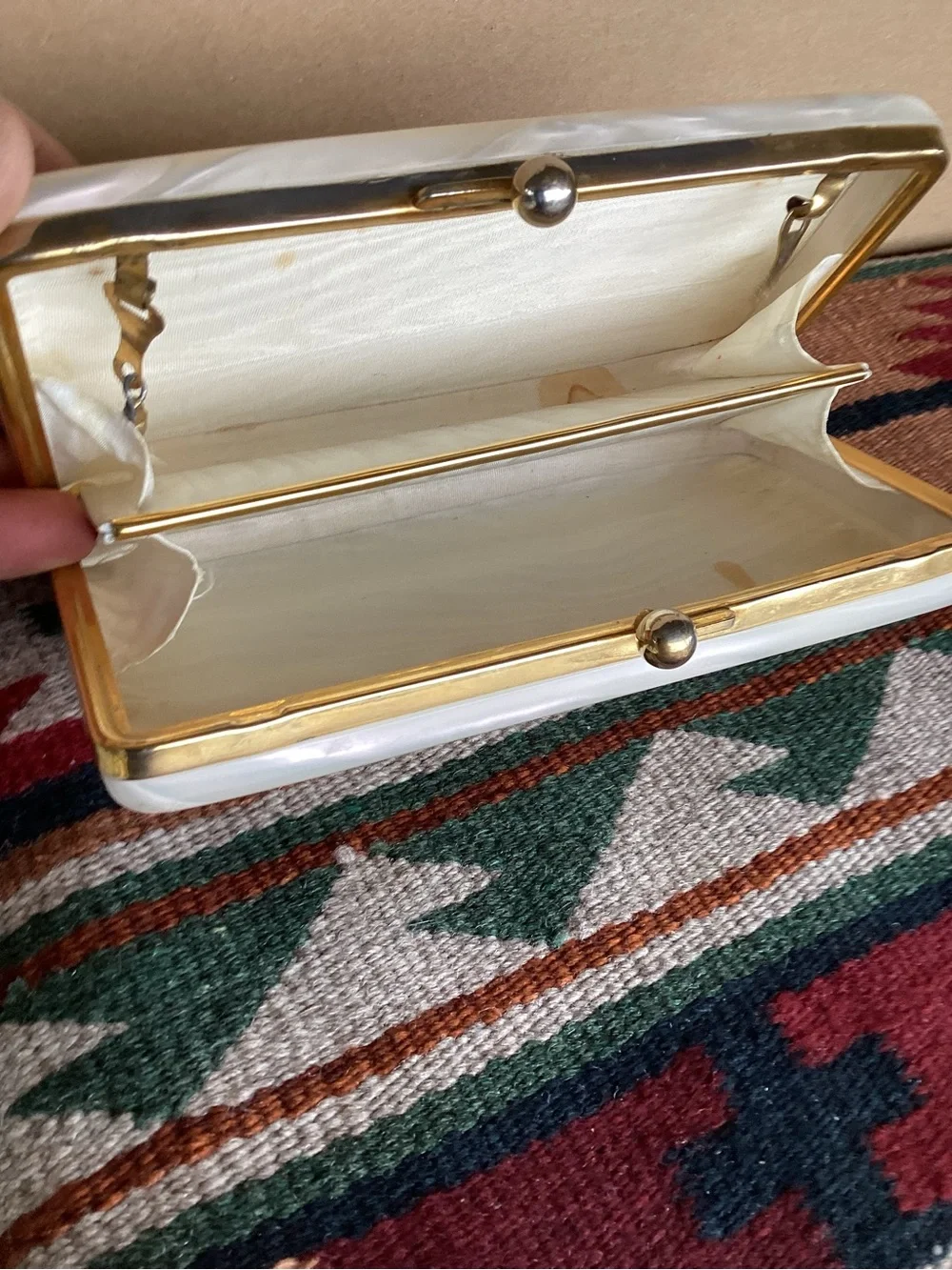 Vintage marble white purse clutch hard body lucite acrylic minaudiére bag